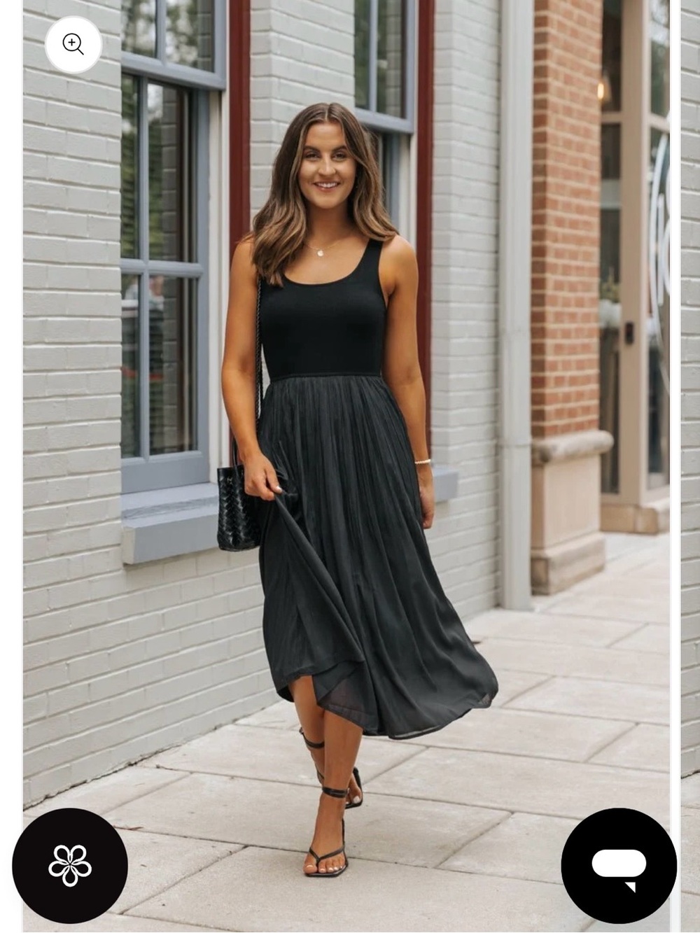 Classic Black Midi dress- Women's Pleated Flow dress